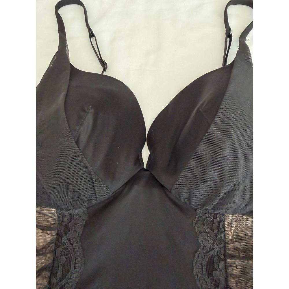 Victorias Secret 36C Black Ruched Lace Garter Chemise Lingerie Padded Underwire - Picture 8 of 15